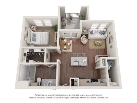 Floor plan for 1 bed, 1 bath, 726 sqft